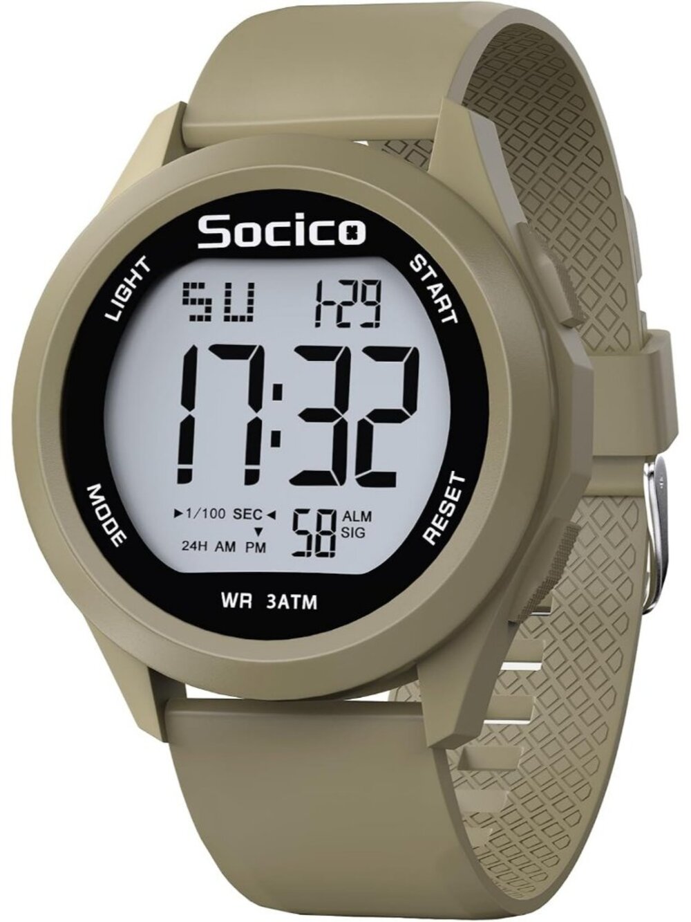 Men's Khaki Digital Waterproof LED Light Large Face Military Style Wrist Watch
